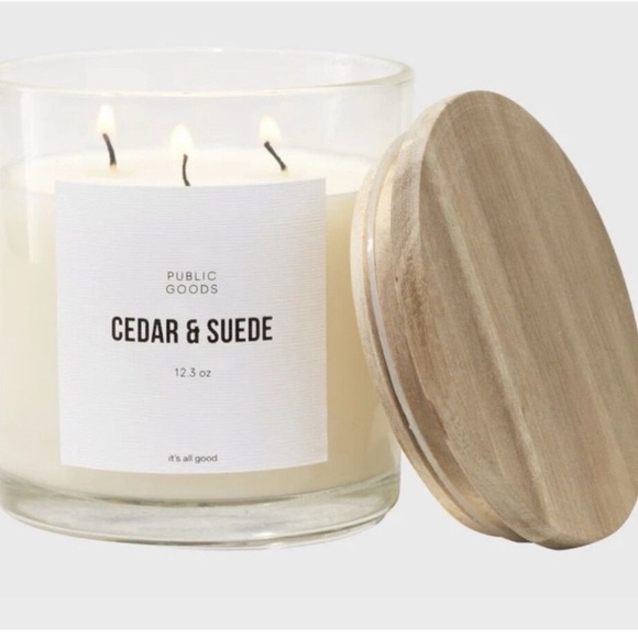 Public Goods Vegan Cedar & Suede Soy Candle 12.3oz with 3 wicks - Picture 4 of 6